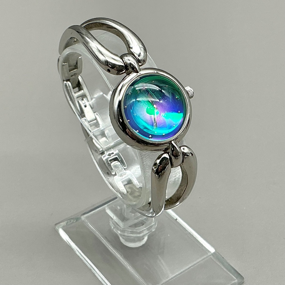 Relic Watch Womens ZR33564 Iridescent Blue Green Silver Bangle 6" NEW BATTERY